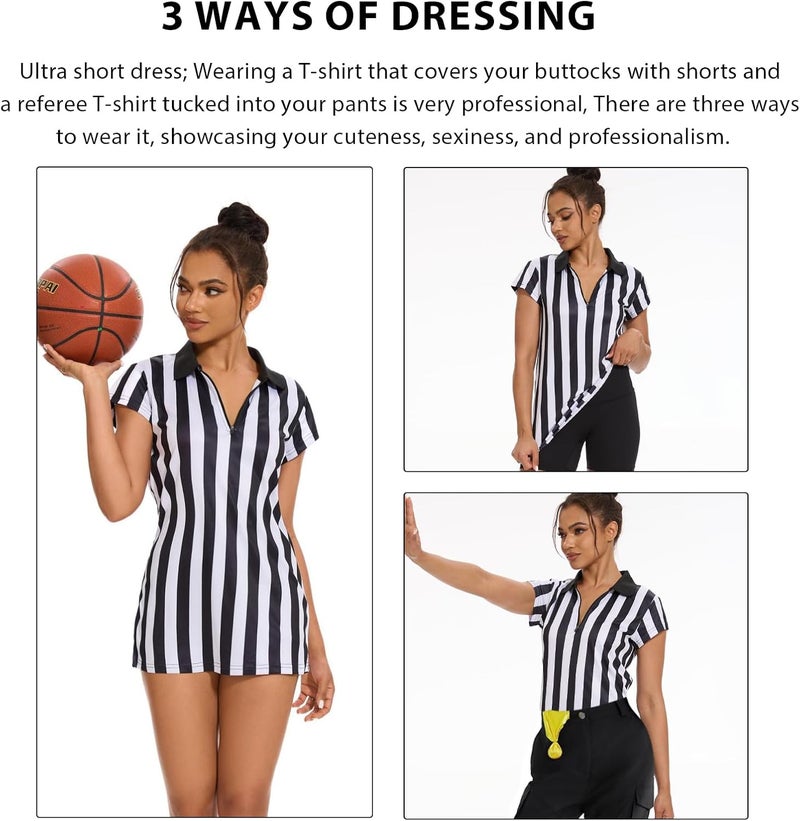 VKT Referee Dress Shirt Womens Zipper Collar Umpire Jersey Ref Costume Outfit for Basketball Football Hockey Halloween - Image 5
